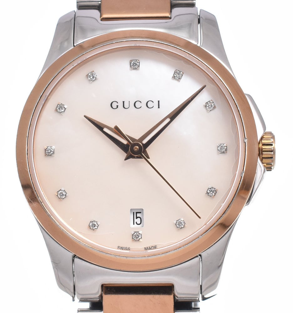 Gucci G-Timeless Quartz Stainless Steel with Diamond Markers and Mother of Pearl 27