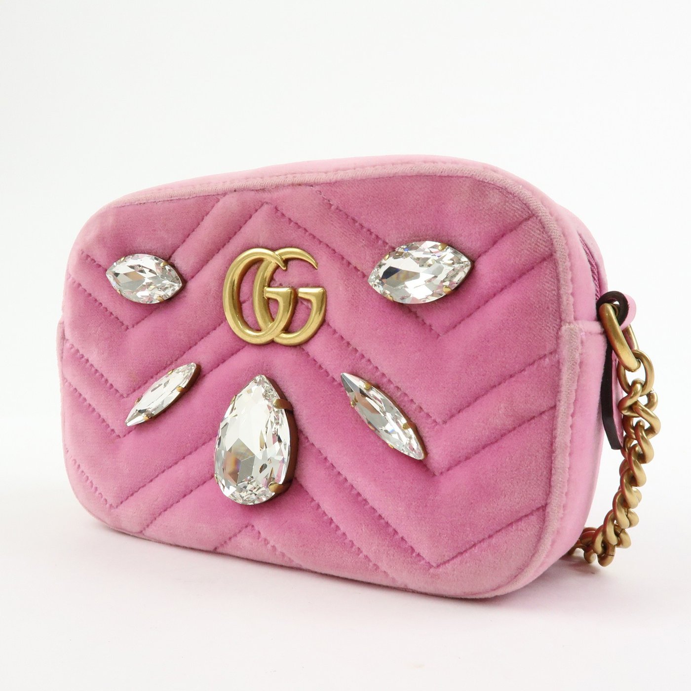 Gucci GG Marmont Crystal Embellished Matelasse Velvet Small