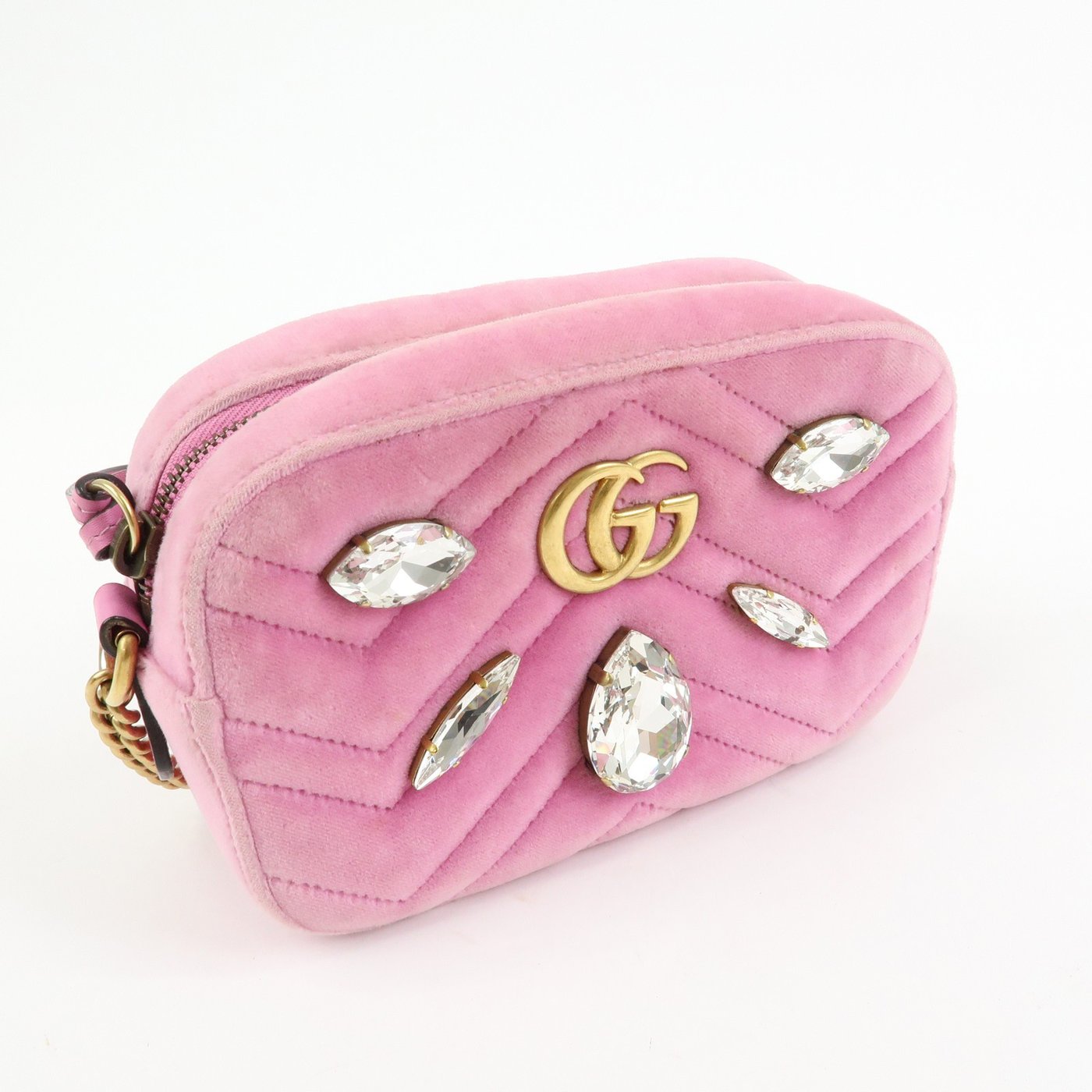 Gucci GG Marmont Crystal Embellished Matelasse Velvet Small