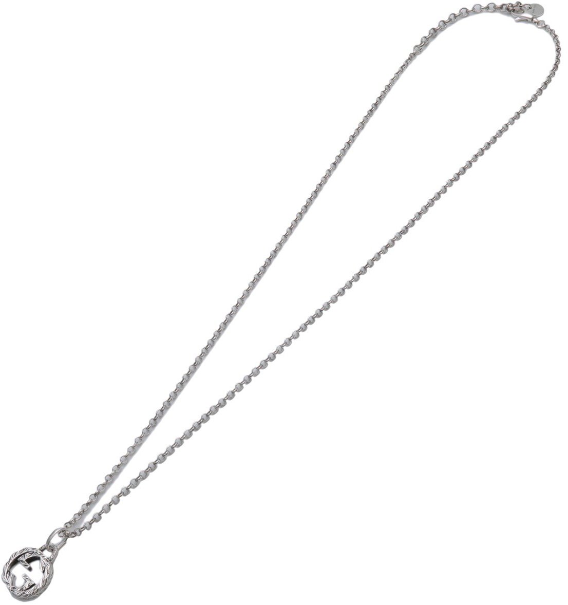 Gucci Engraved Interlocking G Chain Link Pendant Sterling Silver Large
