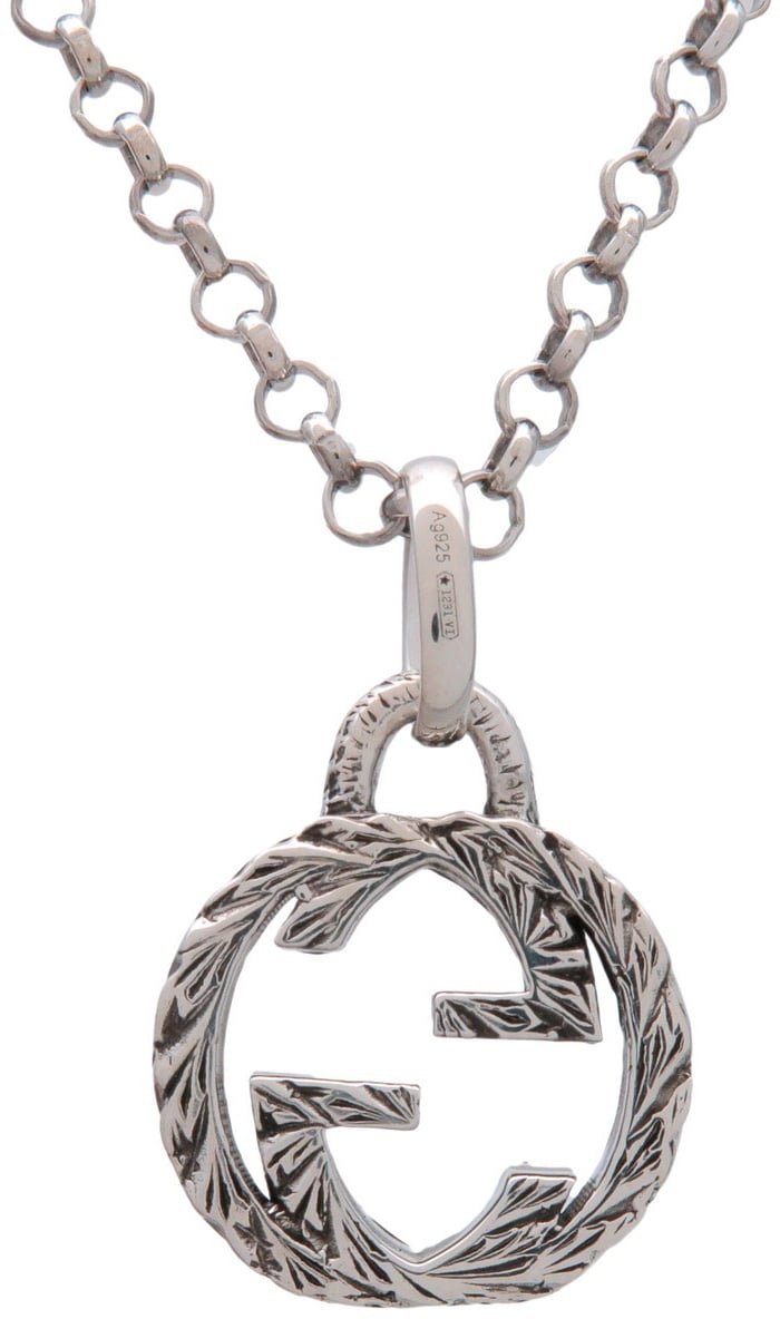 Gucci Engraved Interlocking G Chain Link Pendant Sterling Silver Large