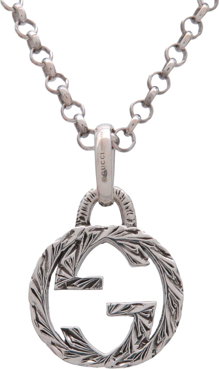 Gucci Engraved Interlocking G Chain Link Pendant Sterling Silver Large