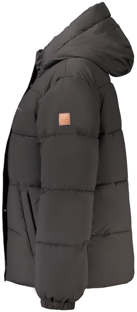 Guess Jeans Black Polyester Women Jacket with Removable Hood