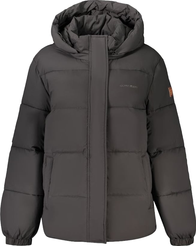 Guess Jeans Black Polyester Women Jacket with Removable Hood