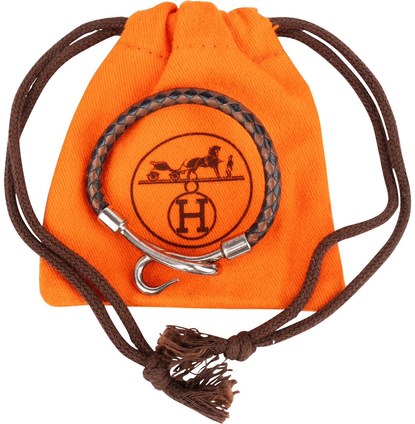 Hermès Jumbo Hook Braided Leather Bracelet
