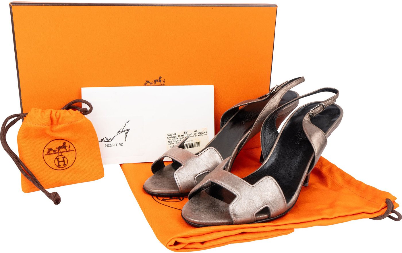 Hermès Silver Leather Night 90 Heels (34)