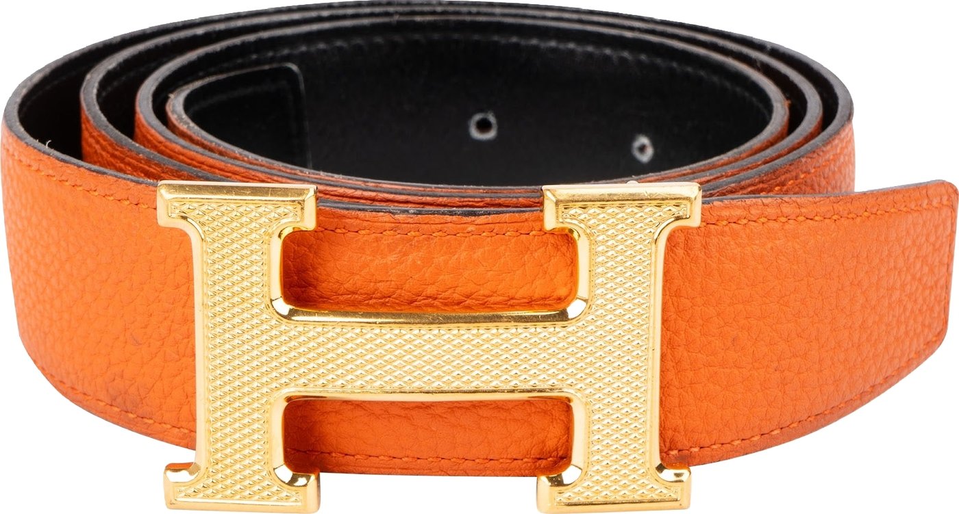 Hermès Bicolor Leather Reversible Gold H Belt (85)