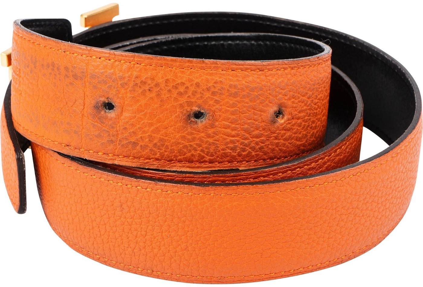 Hermès Bicolor Leather Reversible Gold H Belt (85)