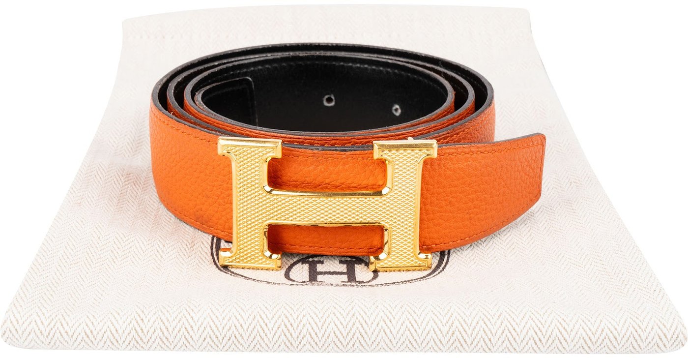 Hermès Bicolor Leather Reversible Gold H Belt (85)