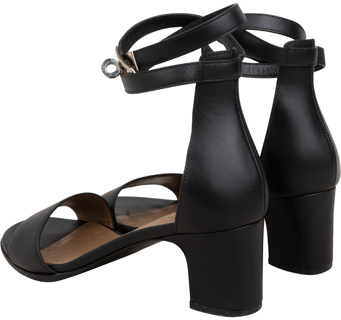 Hermès Black Calfskin Kelly Lock Nuba 50 Block Heel Manege Sandals (40)