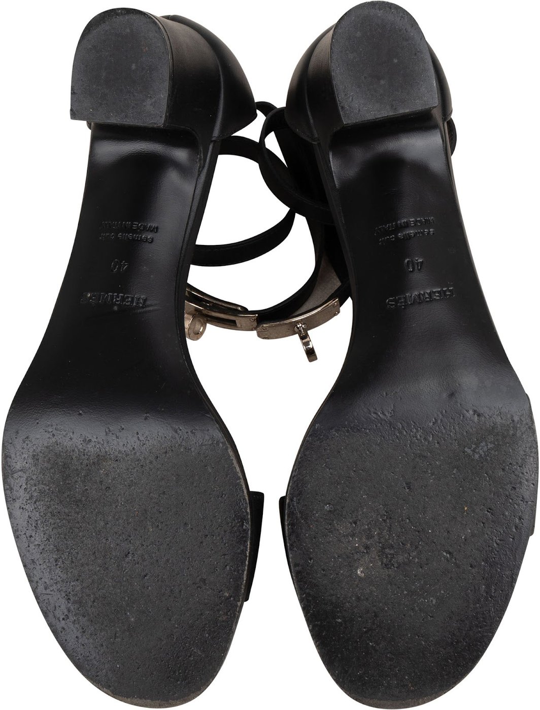 Hermès Black Calfskin Kelly Lock Nuba 50 Block Heel Manege Sandals (40)