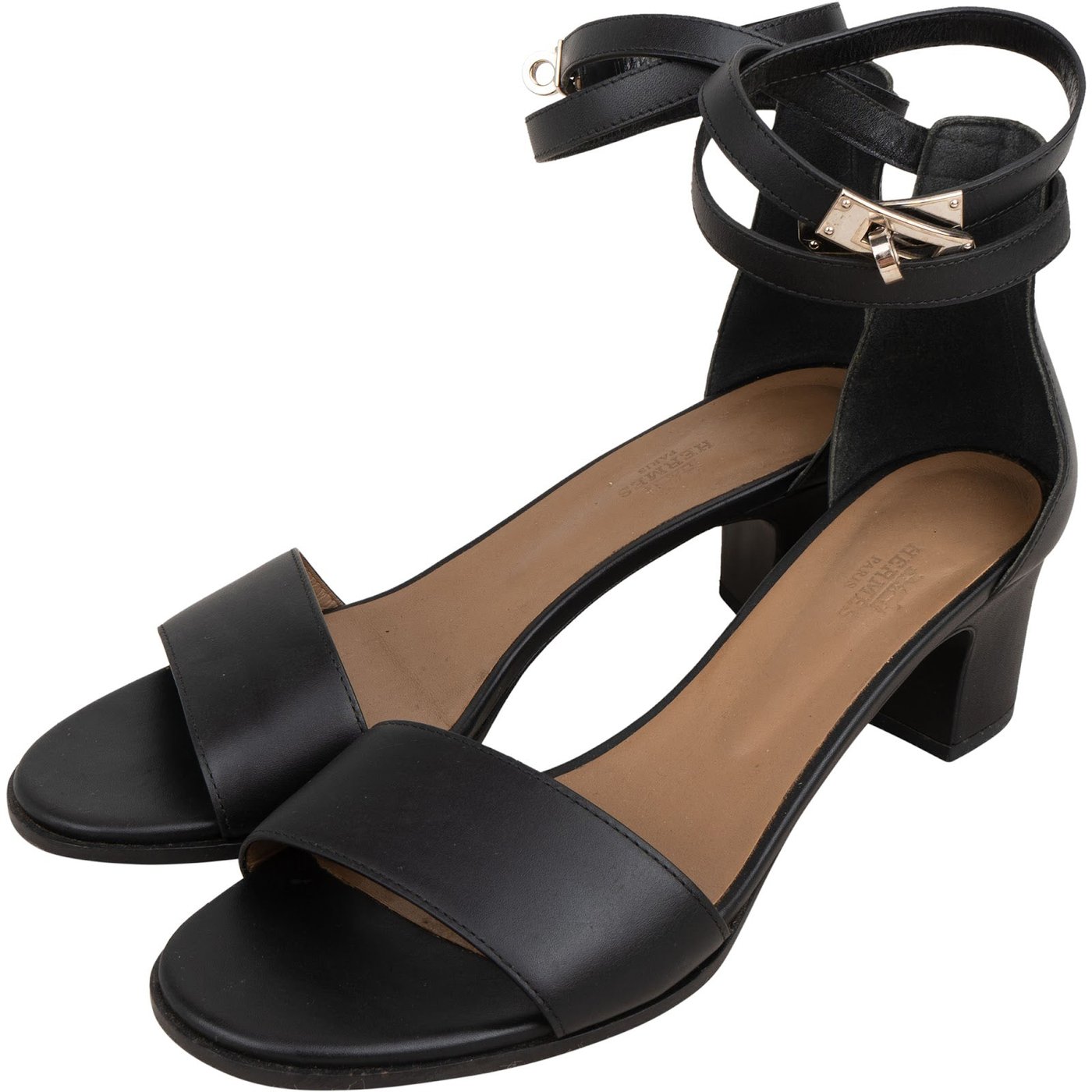 Hermès Black Calfskin Kelly Lock Nuba 50 Block Heel Manege Sandals (40)