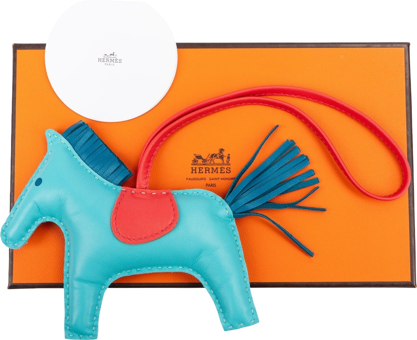 Hermès Lagoon Rose Jaipur Tricolor Leather Rodeo MM Pendant