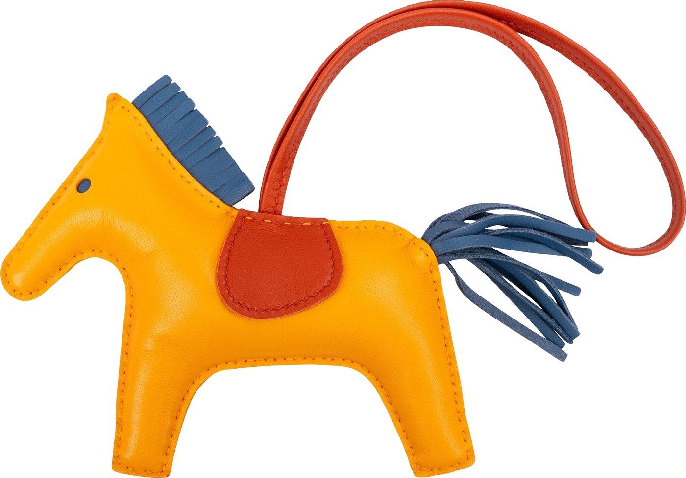 Hermès Jaune d'or Bleu Agate Cornalian Tricolor Leather Rodeo GM Pendant