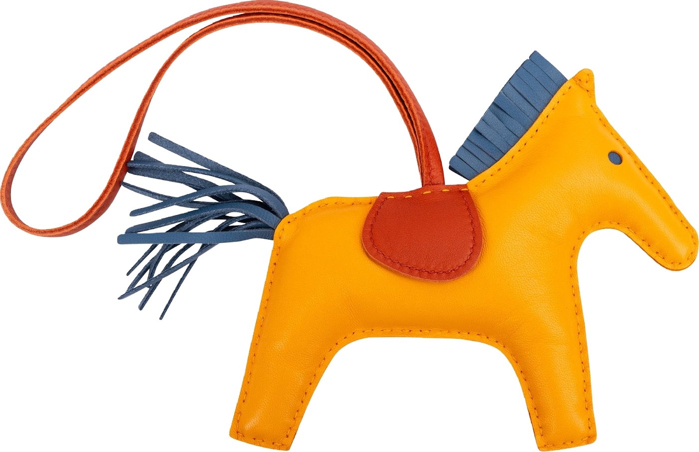 Hermès Jaune d'or Bleu Agate Cornalian Tricolor Leather Rodeo GM Pendant