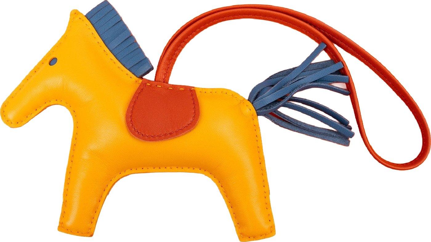 Hermès Jaune d'or Bleu Agate Cornalian Tricolor Leather Rodeo GM Pendant