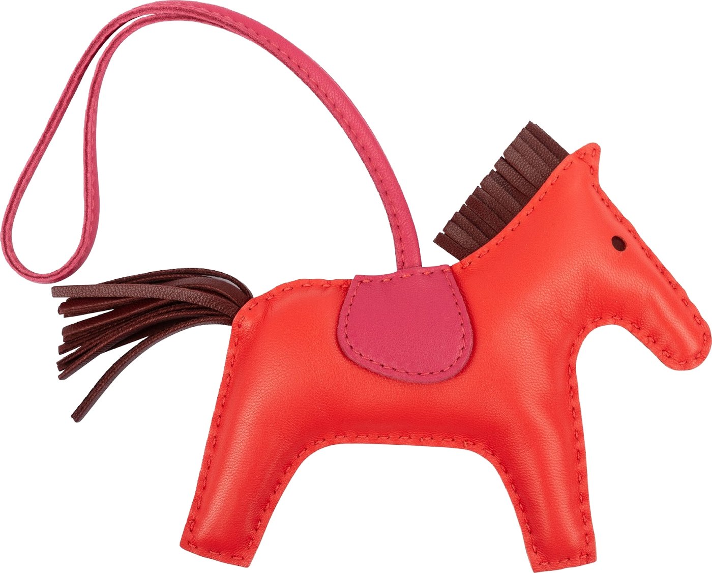 Hermès Rose Jaipur Pinkshocking Rouge H Tricolor Leather Rodeo MM Pendant