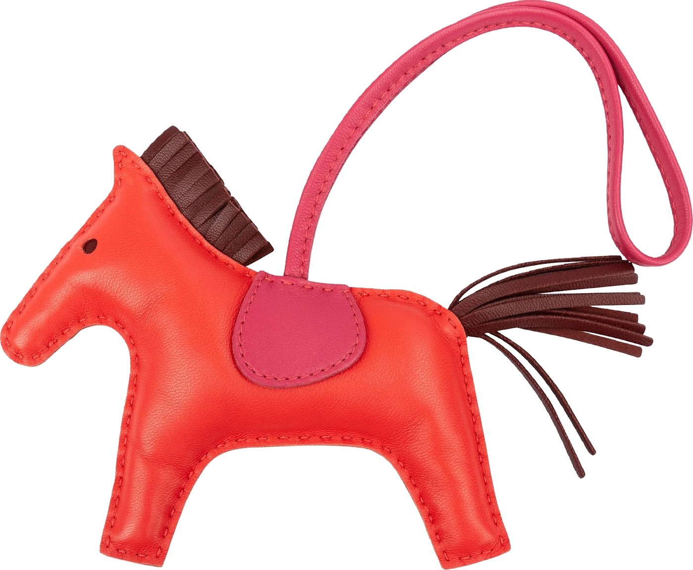 Hermès Rose Jaipur Pinkshocking Rouge H Tricolor Leather Rodeo MM Pendant