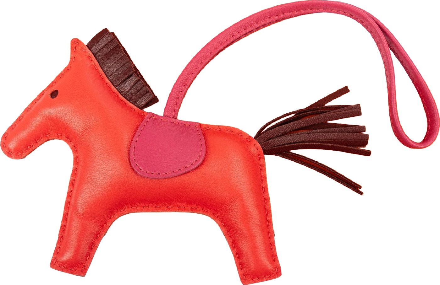 Hermès Rose Jaipur Pinkshocking Rouge H Tricolor Leather Rodeo MM Pendant