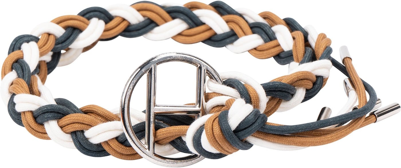 Hermès Bleu Petrole Blanc Cordonnet Cord Kiss H Belt (70)