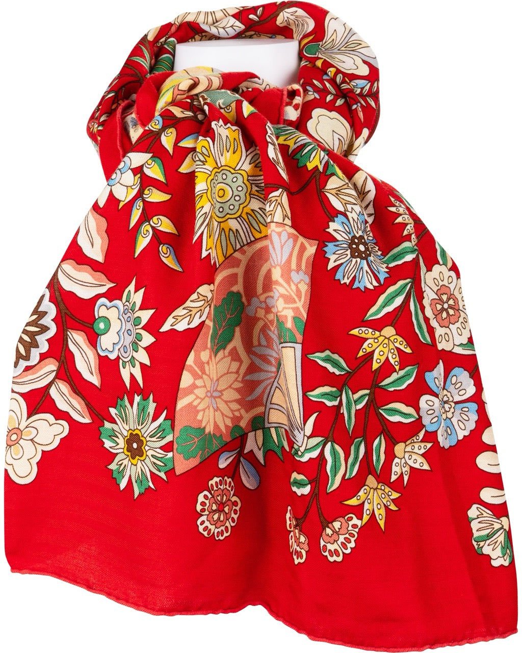 Hermès Eventails Cashmere Silk 140 Scarf Tuch FLEURS ET PAPILLONS DE TISSUS