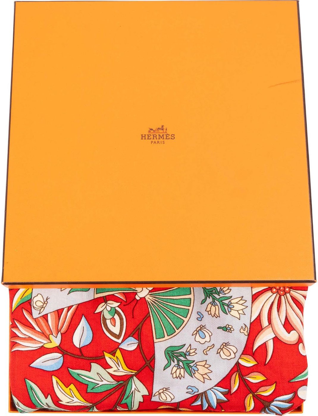 Hermès Eventails Cashmere Silk 140 Scarf Tuch FLEURS ET PAPILLONS DE TISSUS