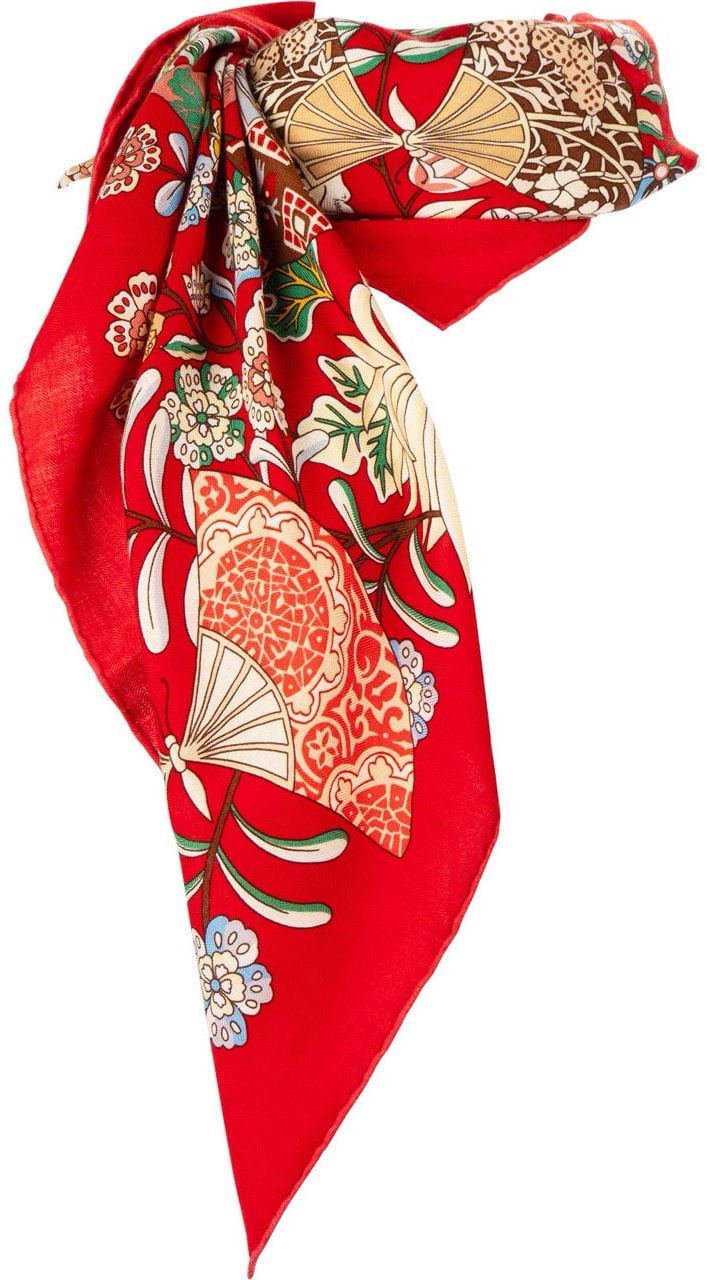 Hermès Eventails Cashmere Silk 140 Scarf Tuch FLEURS ET PAPILLONS DE TISSUS