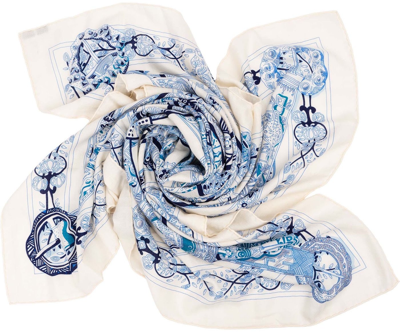 Hermès Les Clés Silk Cashmere Triangle 140 Scarf Tuch LE SONGE DE LA LICORNE ANNIE FAIVRE