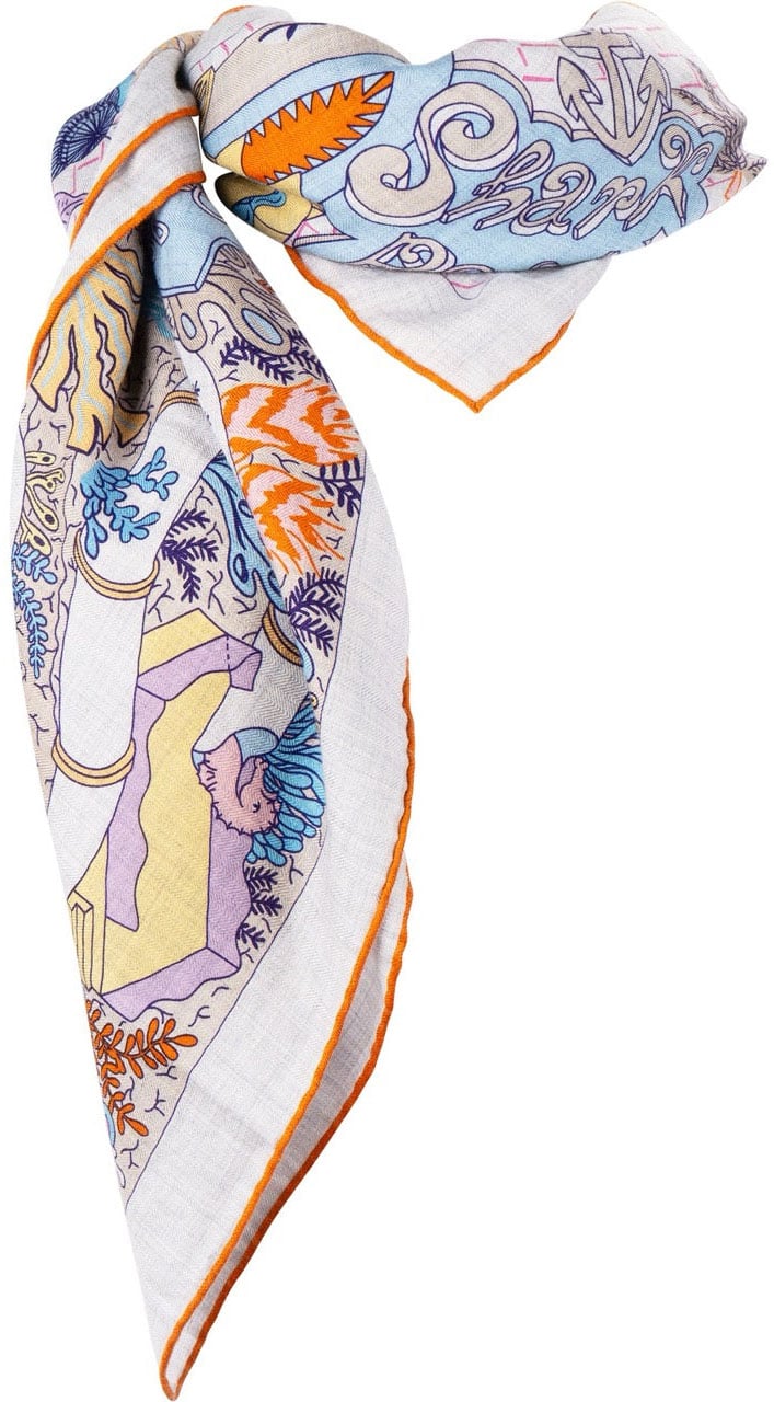 Hermes Grey Splash Park Hippodrome Gavroche Silk Cashmere 140 Scarf Tuch