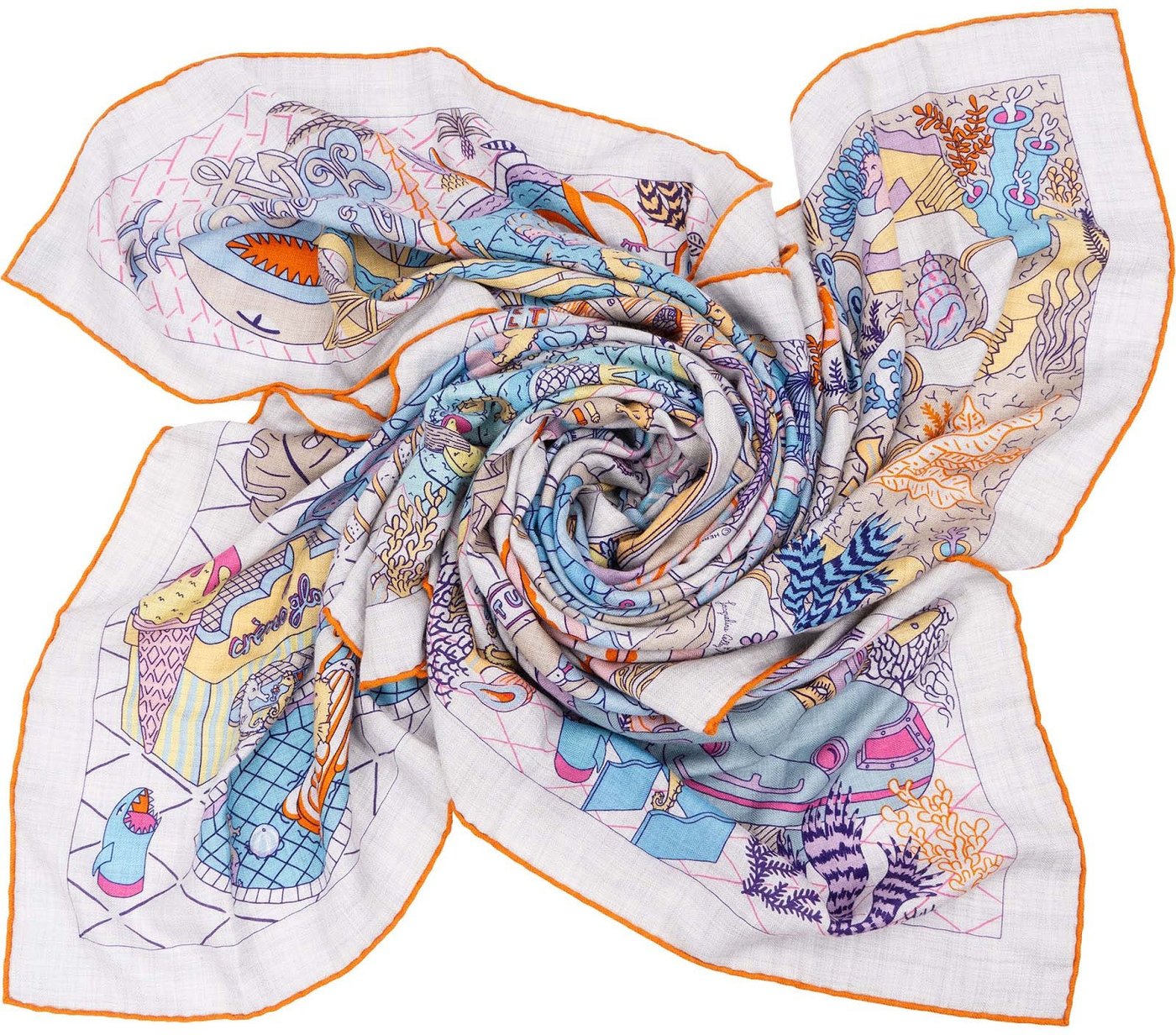 Hermes Grey Splash Park Hippodrome Gavroche Silk Cashmere 140 Scarf Tuch