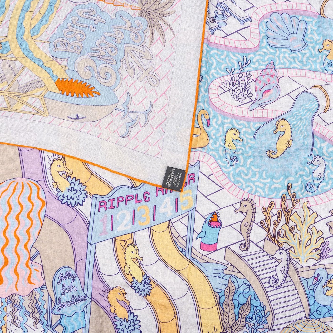 Hermes Grey Splash Park Hippodrome Gavroche Silk Cashmere 140 Scarf Tuch