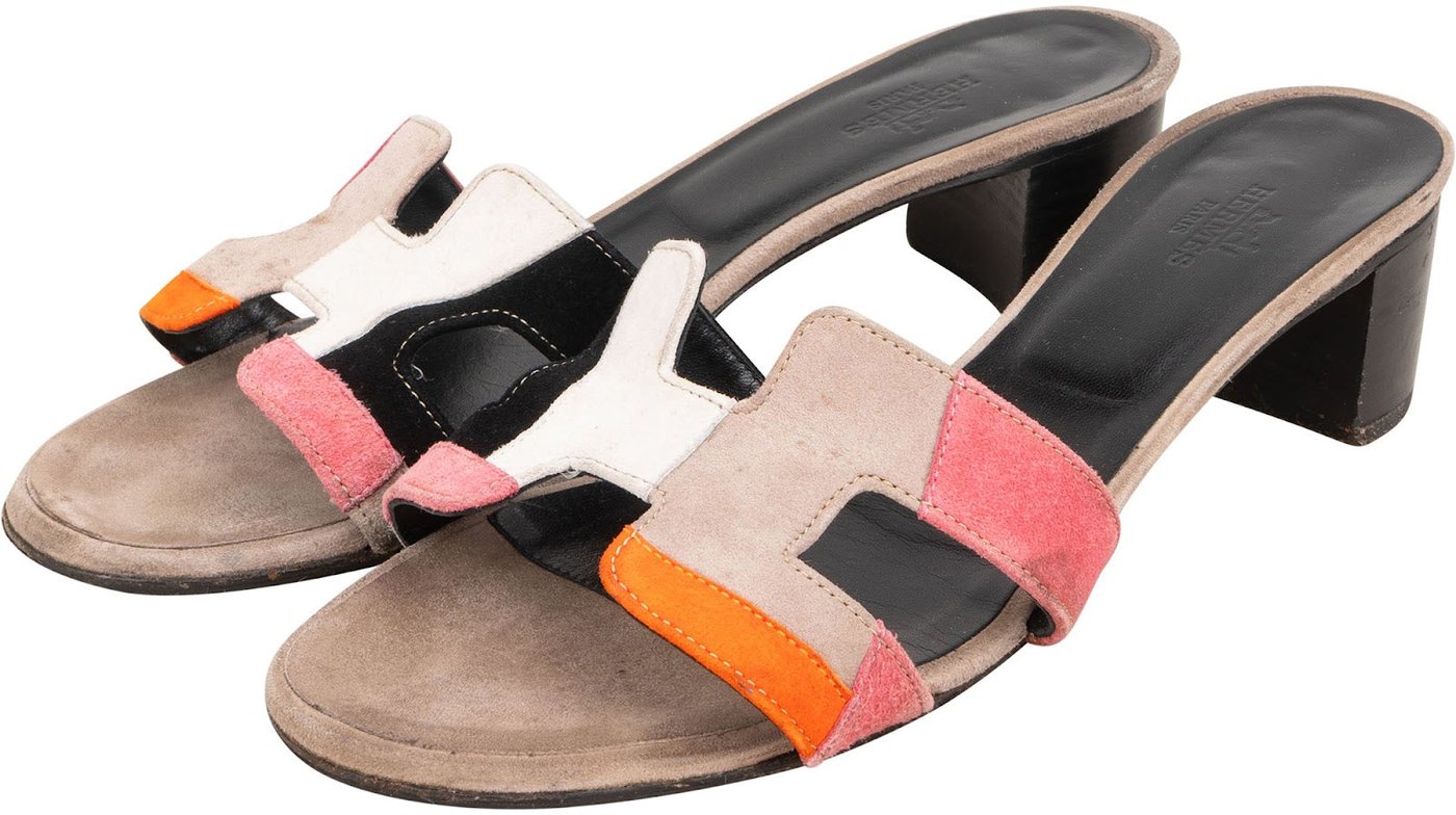 Hermès Multicolor Suede Oasis Block Sandals (37,5)