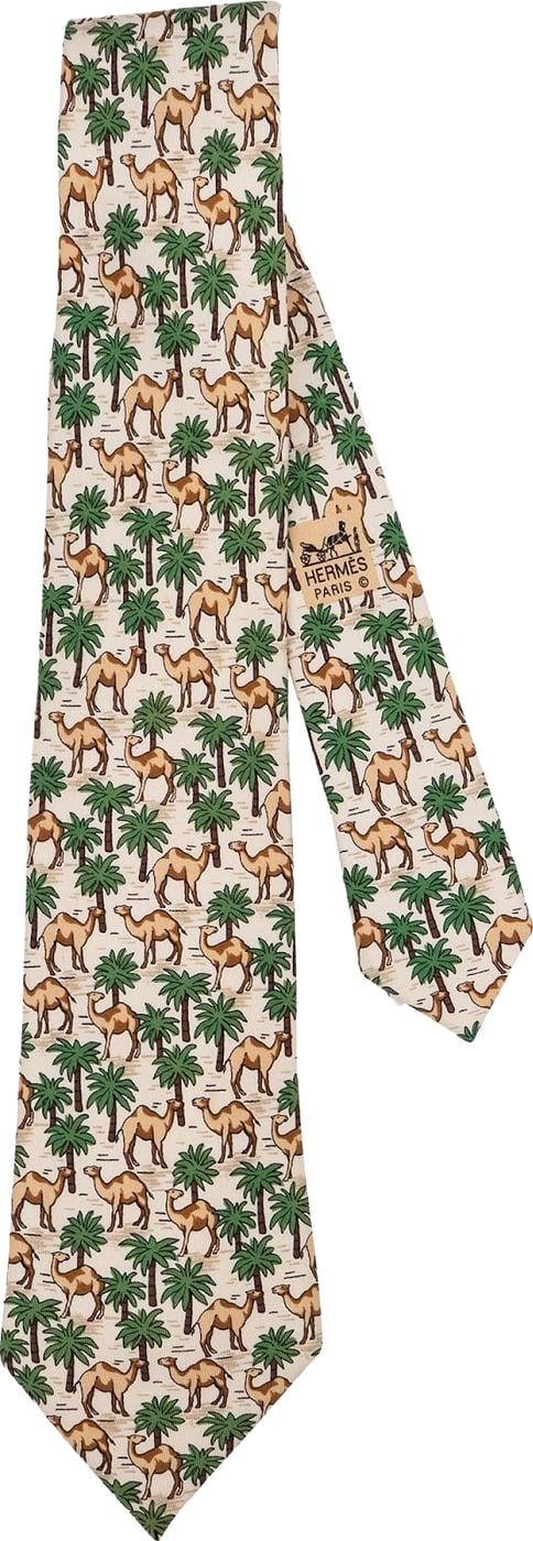 Hermès Camel Palm Tree Print Tie Krawatte