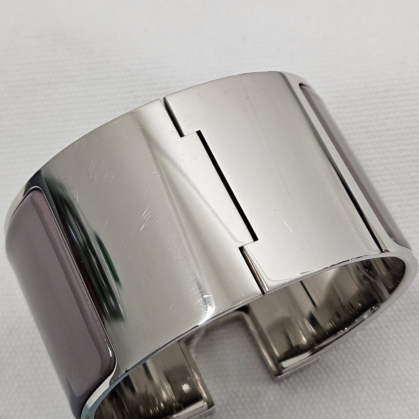 Hermès Silver Tone Lilac Clic H Wide Bracelet