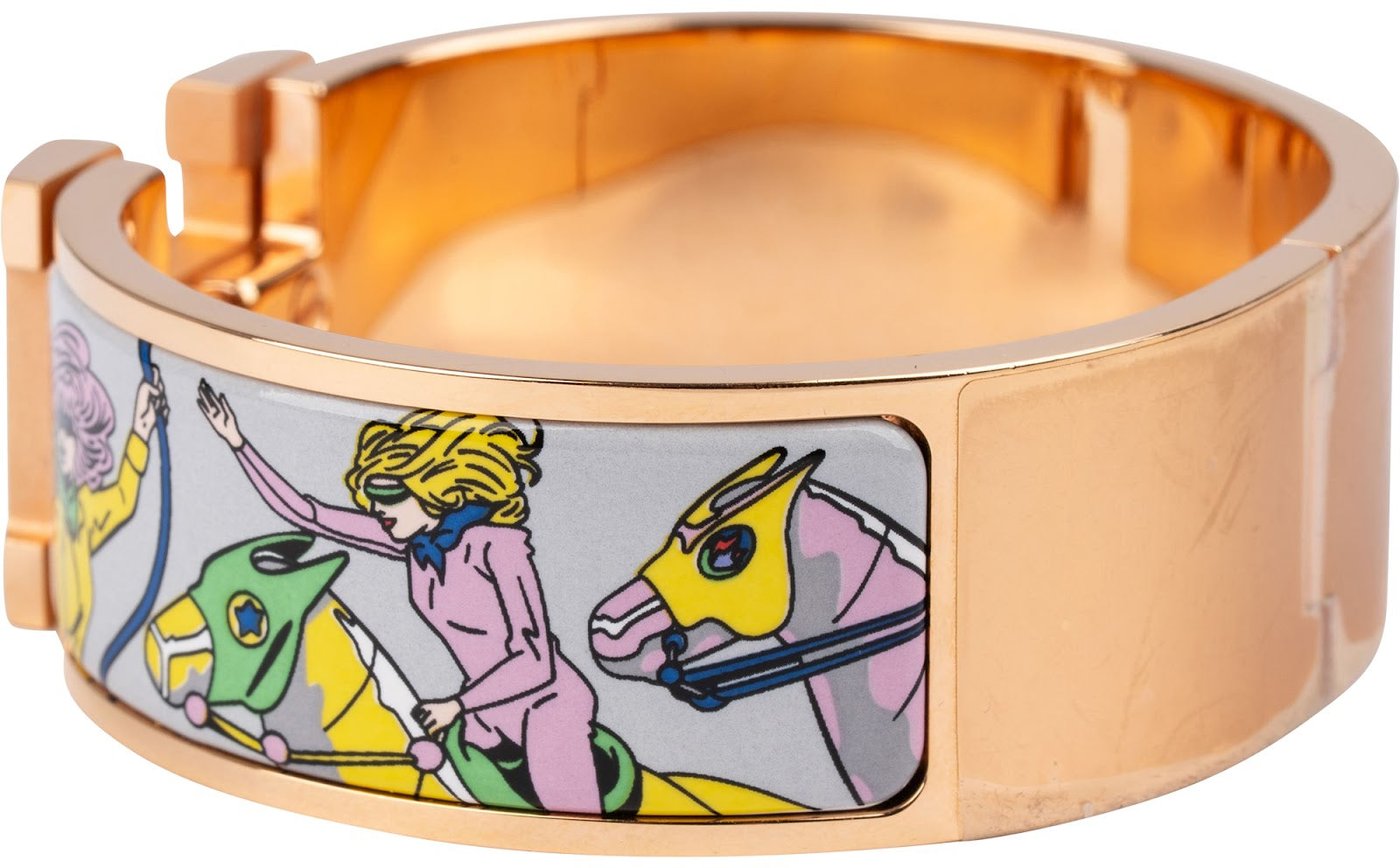 Hermès Gold Tone Enamel Les Mustangs II Clic H Bracelet