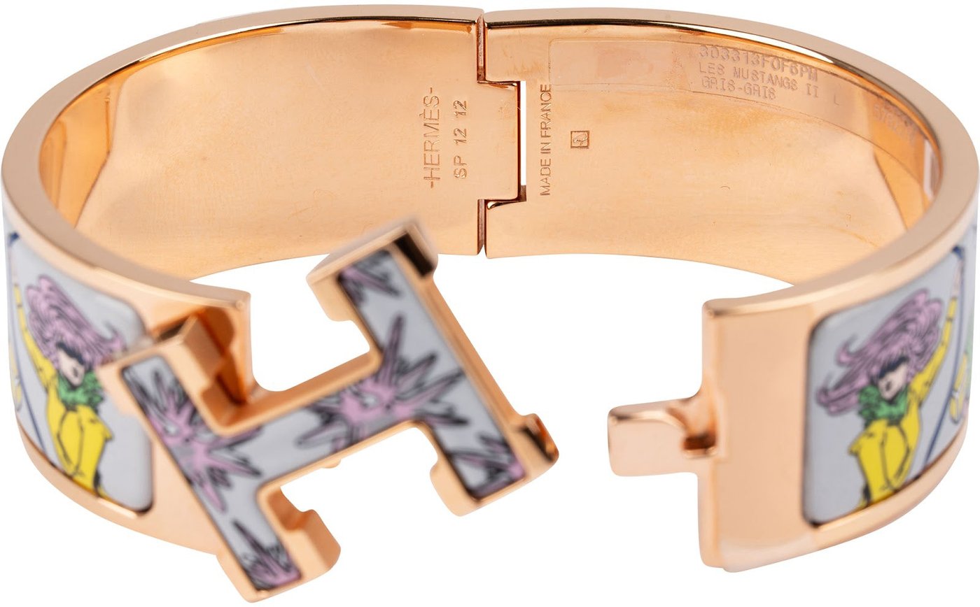 Hermès Gold Tone Enamel Les Mustangs II Clic H Bracelet