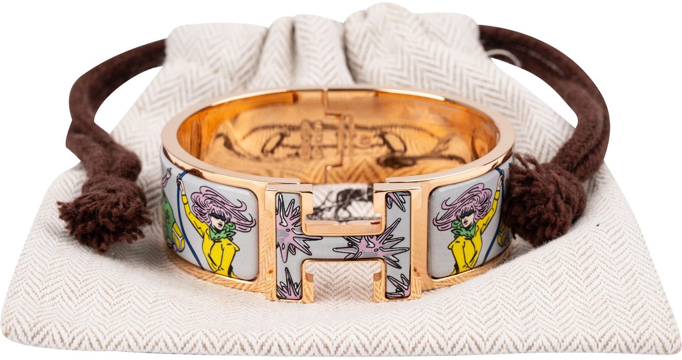Hermès Gold Tone Enamel Les Mustangs II Clic H Bracelet
