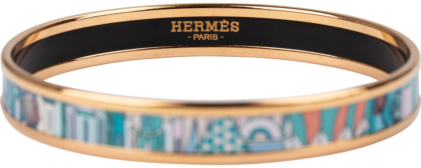 Hermès Gold Tone Enamel La Cité Cavalière Bangle Bracelet
