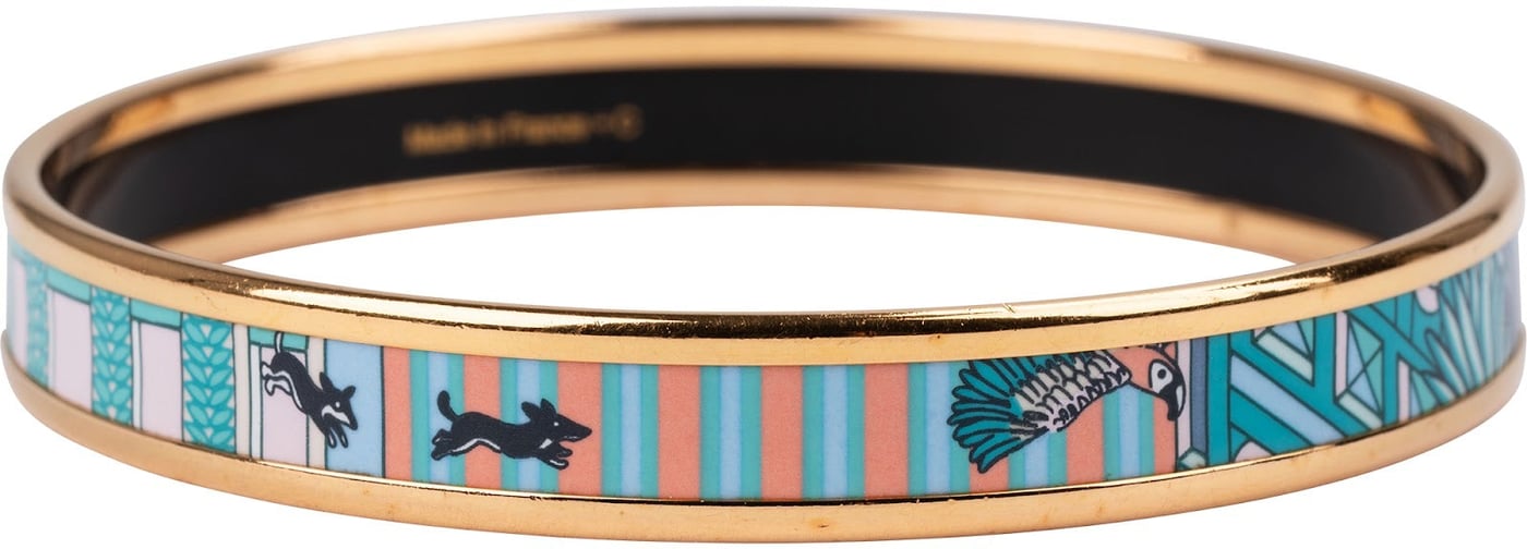 Hermès Gold Tone Enamel La Cité Cavalière Bangle Bracelet