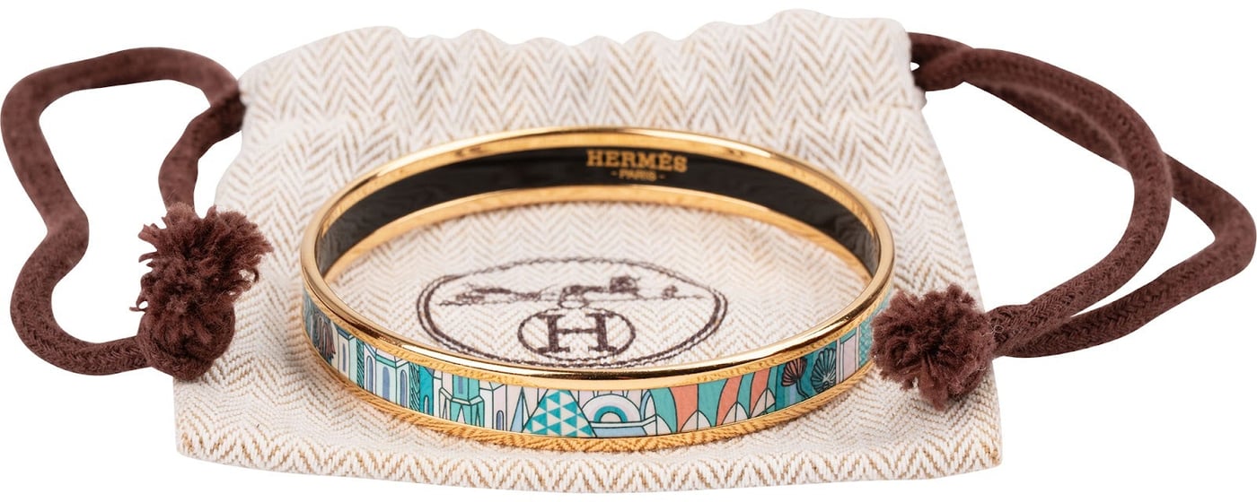 Hermès Gold Tone Enamel La Cité Cavalière Bangle Bracelet