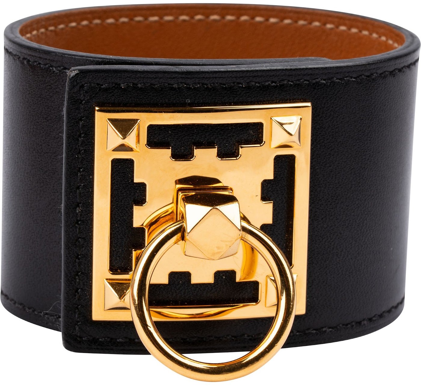 Hermès Black Leather Créneau Rock Bracelet