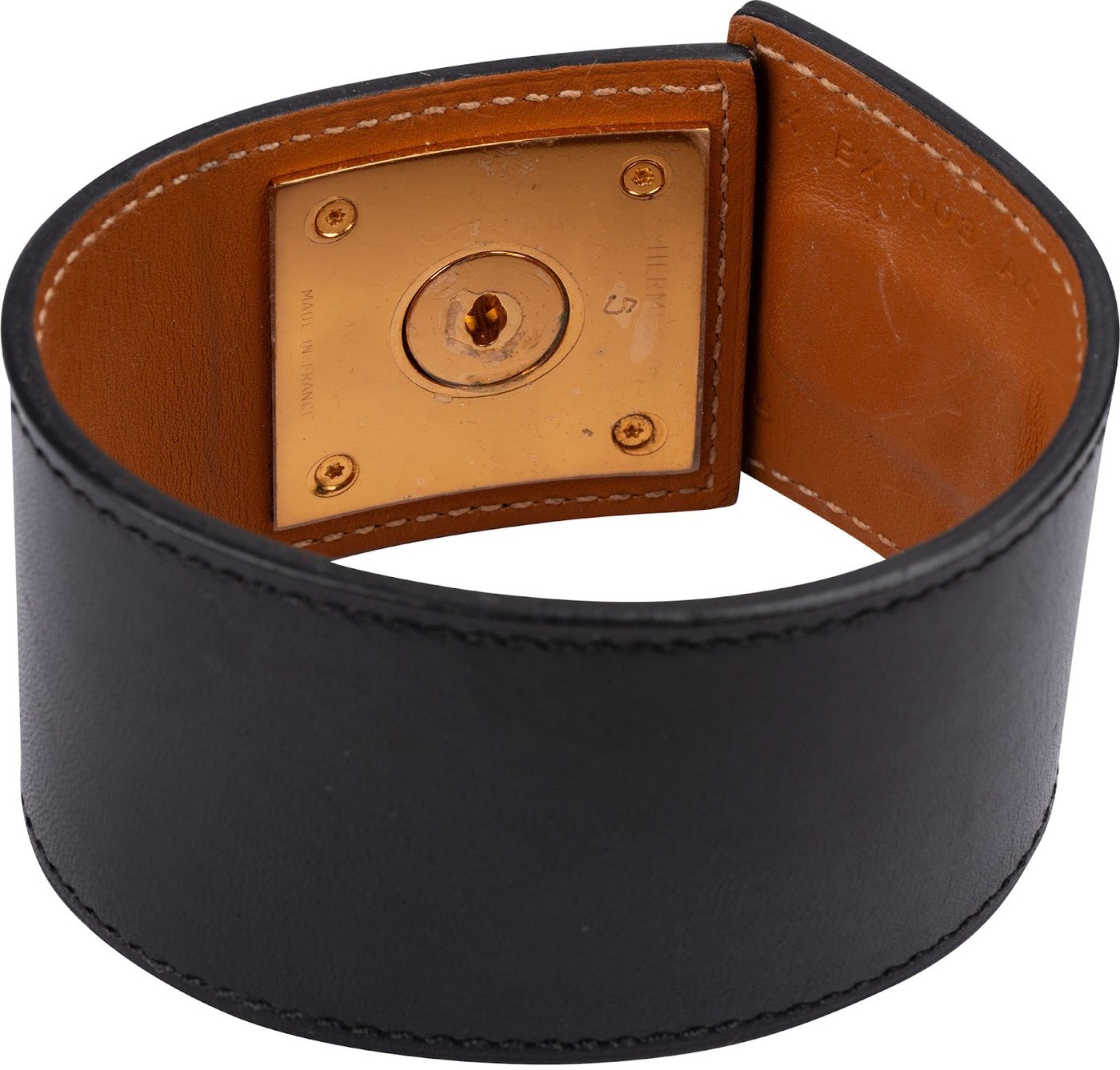 Hermès Black Leather Créneau Rock Bracelet