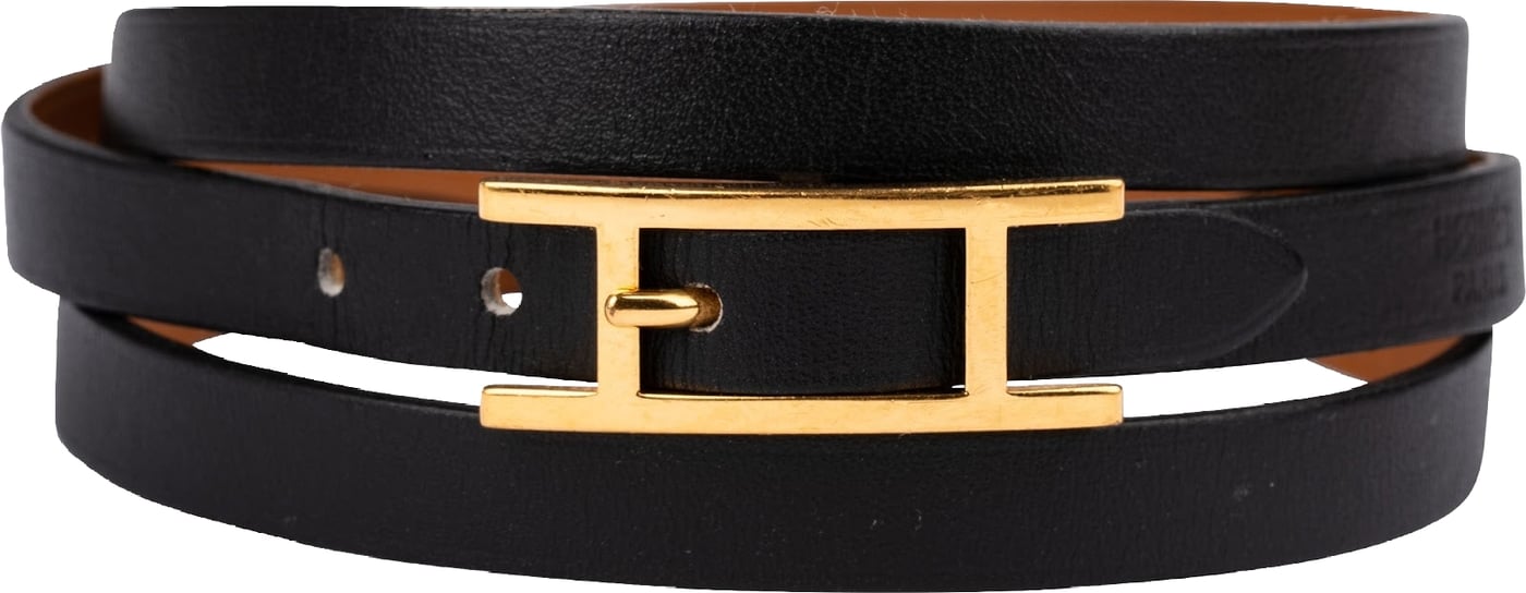 Hermès Black Leather Behapi Belt Triple Tour Bracelet