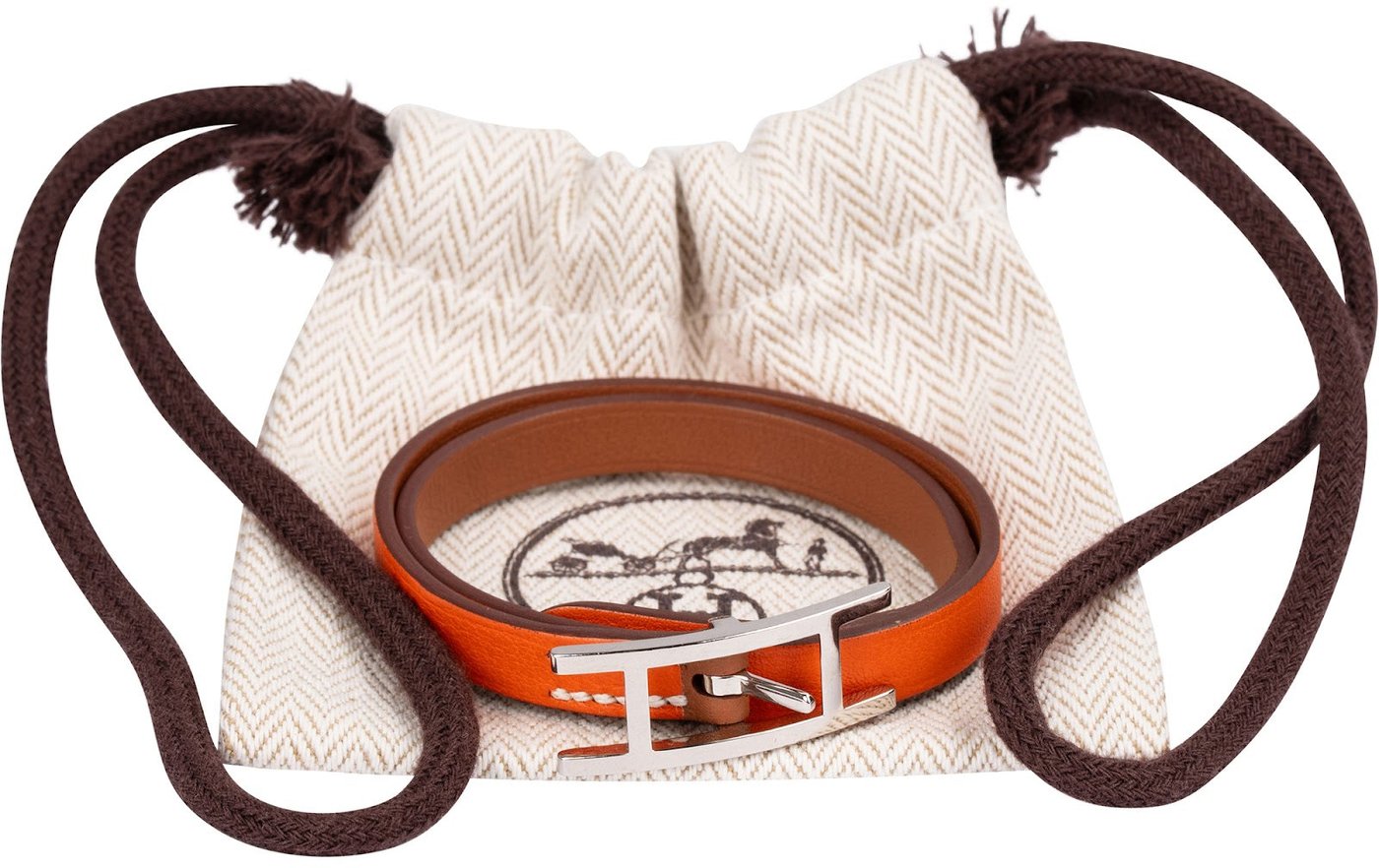 Hermès Orange Leather Behapi Belt Double Tour Bracelet