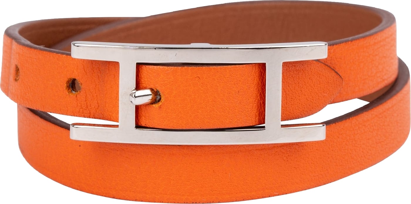 Hermès Orange Leather Behapi Belt Double Tour Bracelet