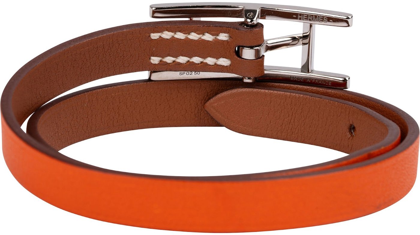 Hermès Orange Leather Behapi Belt Double Tour Bracelet