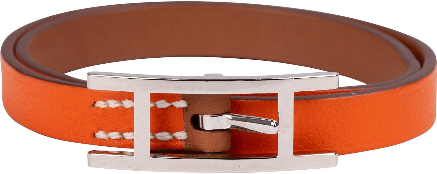 Hermès Orange Leather Behapi Belt Double Tour Bracelet