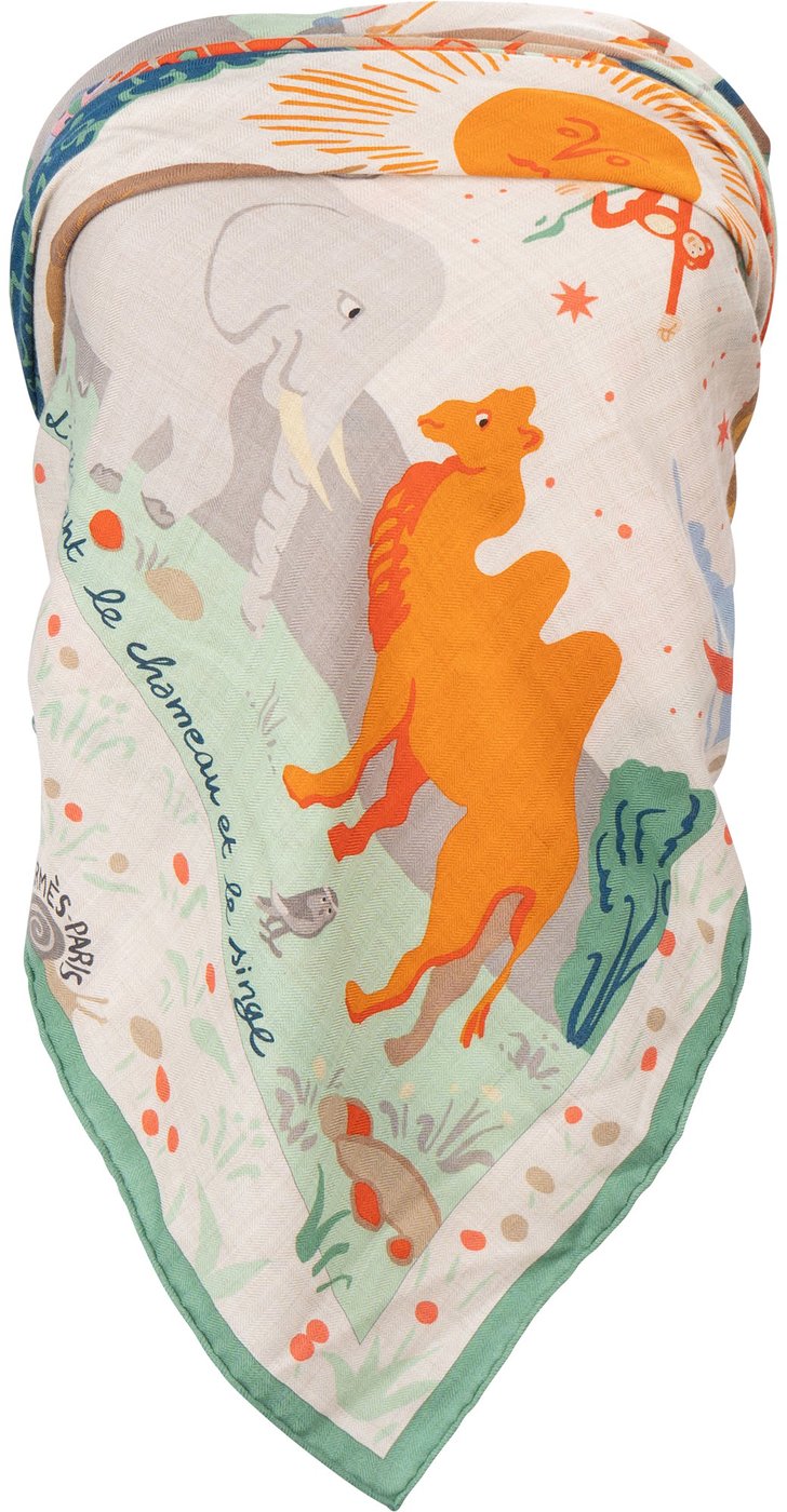 Hermès Le Livre d'Esope Animales Maxi Silk Cashmere 140 Scarf Tuch