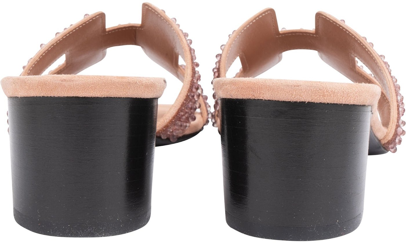 Hermès Pink Leather & Suede Beaded Oasis Sandals (40)