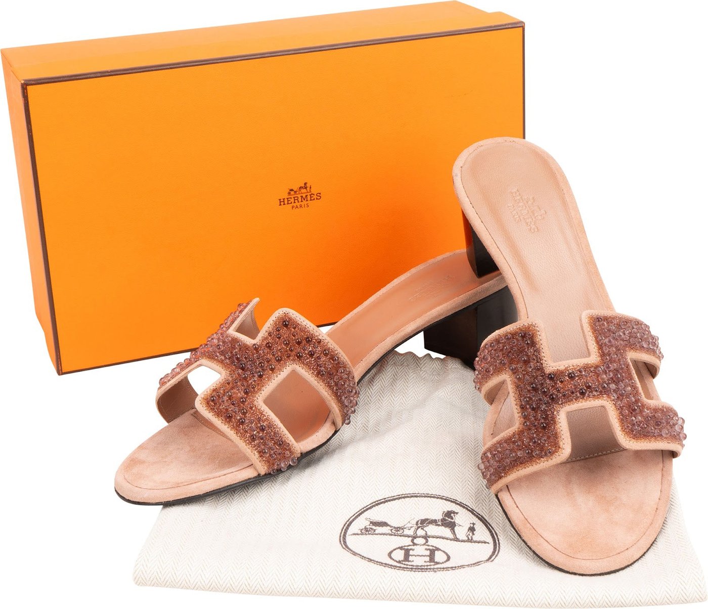 Hermès Pink Leather & Suede Beaded Oasis Sandals (40)
